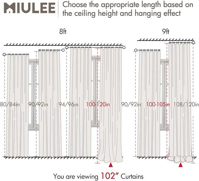 MIULEE 100% Blackout Back Tab Pleat Linen Curtains 50" Wx102 L, Light Pink | 2 - Image 7