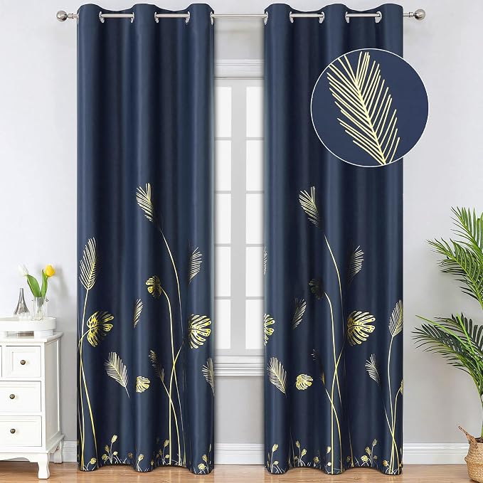 Navy Blue Blackout Curtains 84 Inches Length Window Thermal Insulated Curtain by ESTELARTEXTILER