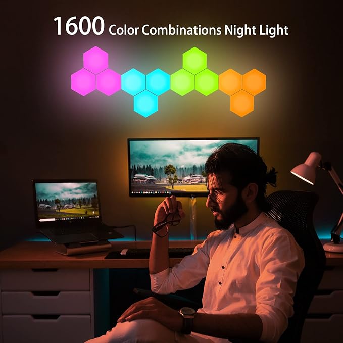 Vcwtty Hexagon Lights Wall Panels, Smart LED Wall Lights with APP, DIY Modular Assembled Music Sync RGB Gaming, Hex Light with USB-Power for Autism, Game Room Decor, Party (6-Pack)