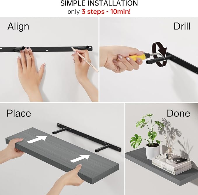 BAYKA Grey Floating Shelves 22.5in, Wall Mount Rustic Wood Shelf | Easy Install - Image 7