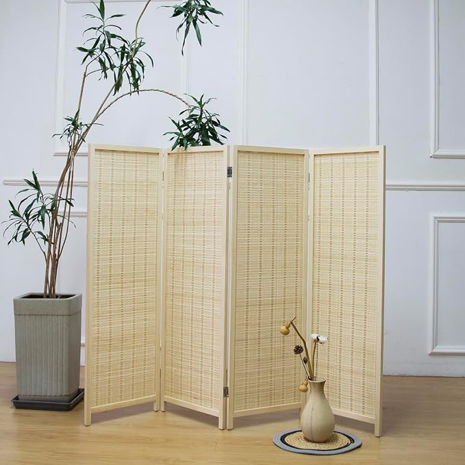 4 Panel Short Room Divider Screen, Small Bamboo Panel Divider - Image 3