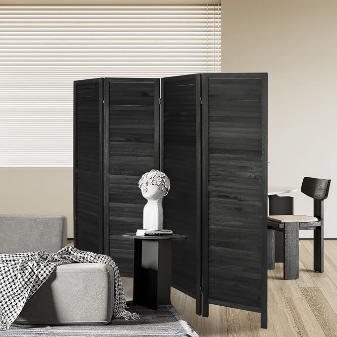 4 Panel Room Divider, Freestanding Wooden Privacy Screen | Solid paulownia wood - Image 8