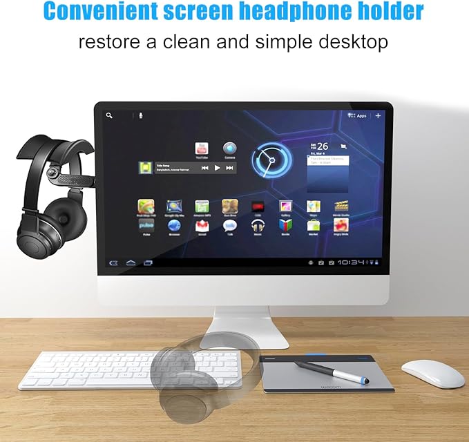 Khazylorr Monitor Stand for Headphones and Headsets, Adjustable Headphone Holder Hanger Hook Mount Strong Sticky on Monitor Space-Saving Desk Organizer, for Airpods Max and All Headphone
