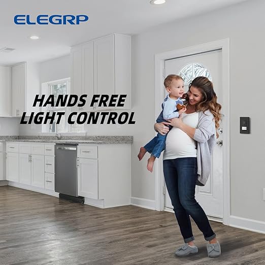 ELEGRP Occupancy Motion Sensor Light Switch, PIR Infrared Motion Activated Wall Switch, No Neutral Wire, Single Pole for CFL/LED/Incandescent Bulb, Wall Plate Included, UL Listed (1 Pack, Matte Black)