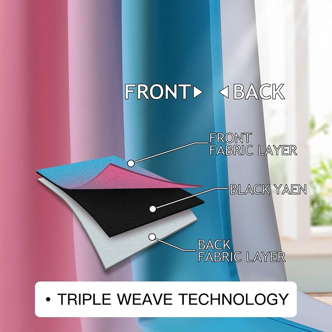 COSVIYA Grommet Ombre Blackout Pink and Blue Curtains, W52 x L72 inch | Room - Image 4