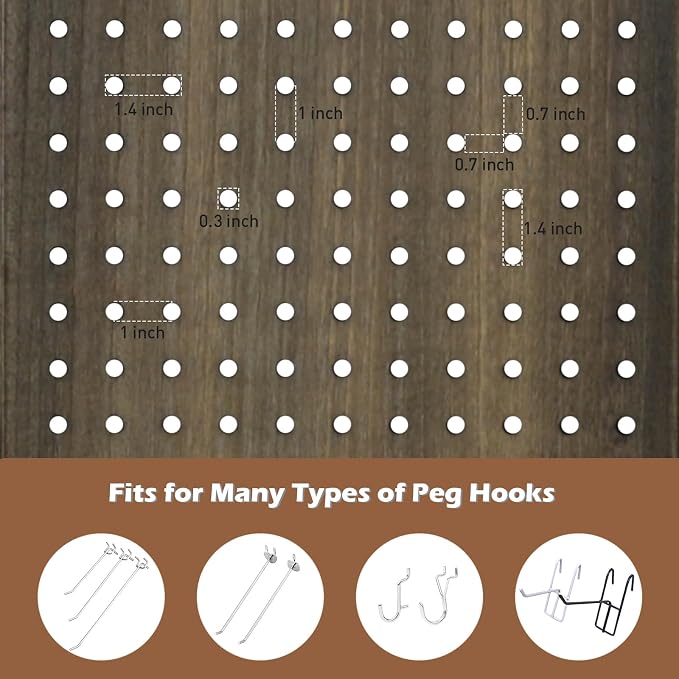 6 Panel Pegboard Room Divider | Brown Wood Folding Privacy Screen - Image 3