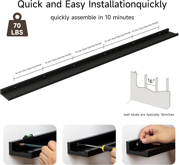 Floating Picture Ledge Shelves for Wall Set of 2, 95 Inches Picture Ledge Shelf - Image 5