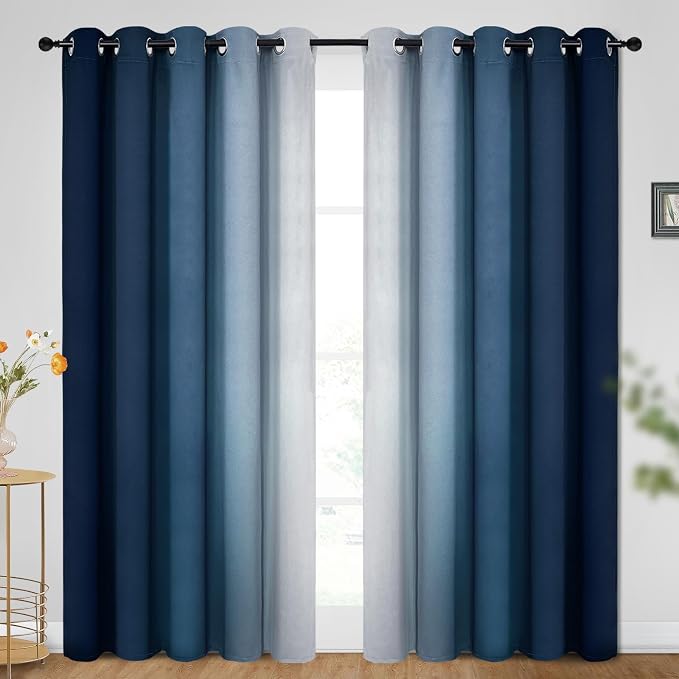 SimpleHome Ombre Blue to Grey White Curtains by SimpleHome