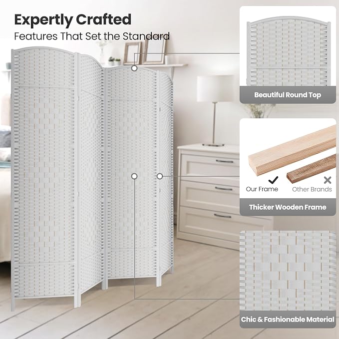 4 Panel Folding Room Divider, Woven Privacy Screen, handcrafted diamond pattern - Image 2