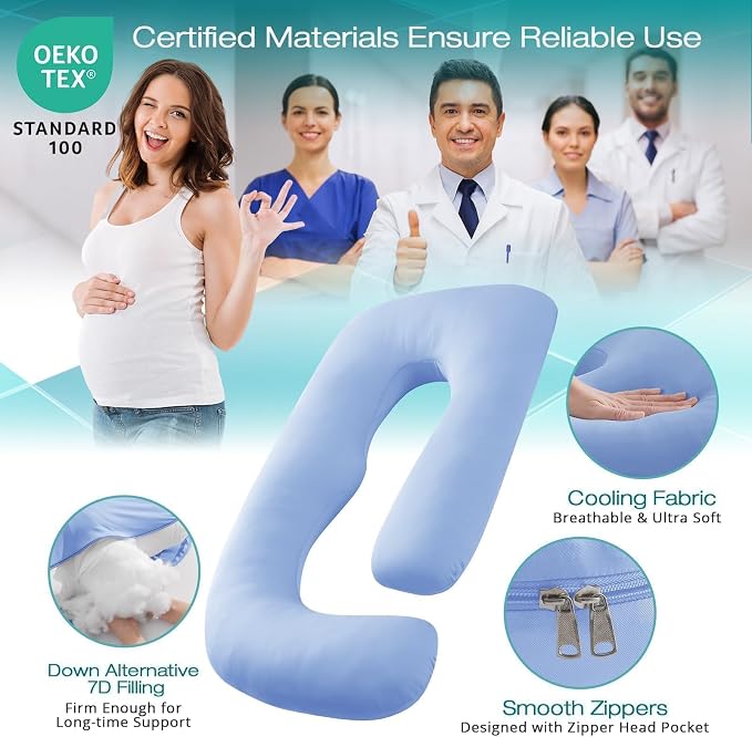 Cooling Pregnancy Pillows for Sleeping, Light Blue | Sasttie Maternity Pillow - Image 3