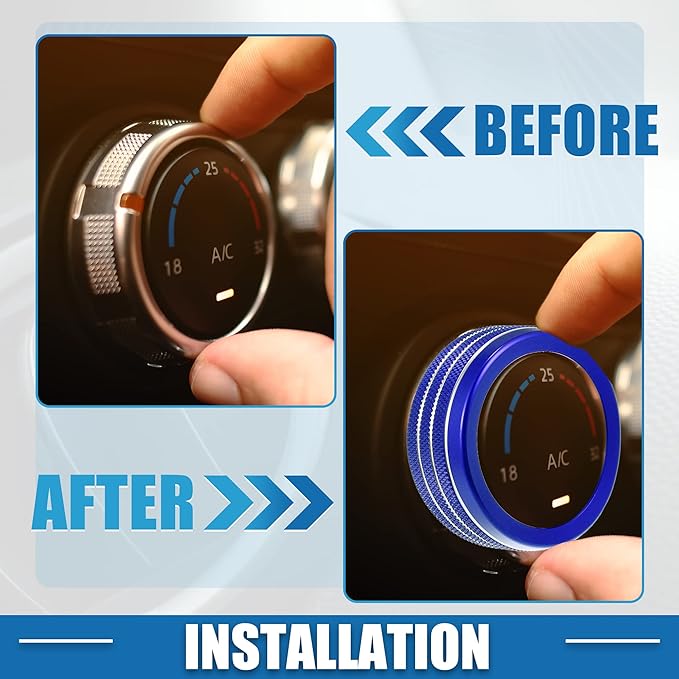 A ABSOPRO Car Air Conditioner Knobs Decals AC Radio Switch Knob Cover for Dodge Durango 2014-2020 for Jeep Cherokee Grand Cherokee 2014-2021 Blue (Set of 3)