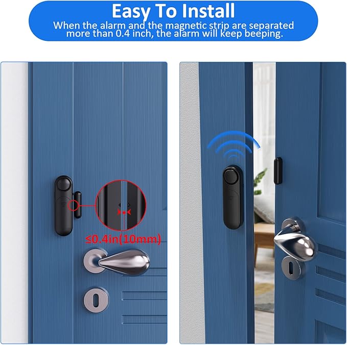 AKOYU Window and Door Alarm When Opened (2 Pack) for Kids Safety/Home Security, Wireless Opening Sensor Alarms for Sliding Glass Door, 120dB Burglar Alert, Ideal for Business,Garage,Apartment, Black