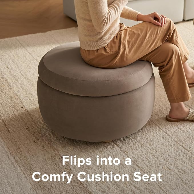 mopio Luna Round Ottoman with Storage and Tray, Round Coffee Table with Storage - Image 3