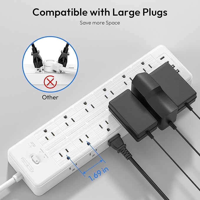 24 Widely Outlets Extension Cord 15 Ft NTONPOWER Long Extension Cord Surge Protector with 4 USB Ports,15A/1875W Power Strips with Surge Protection 4000J, Wall Mount Holes for Home, Office(White)