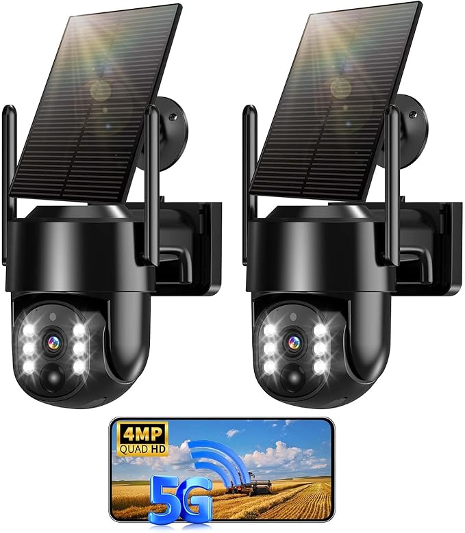 Solar Security Cameras Wireless Outdoor, 5G/2.4G Solar WIFI Cameras for Home Security,Solar Powered Outside Camera Wireless,Human Detection, Color Night Vision, 2-Way Talk for home Porch/Garage/Yard