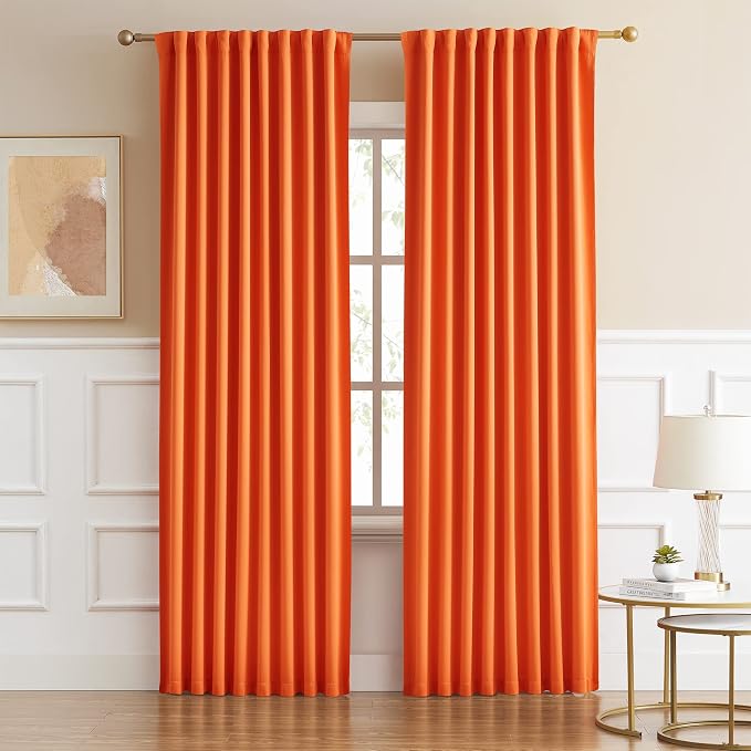 Orange Blackout Curtains 63 Inches Long by DUALIFE