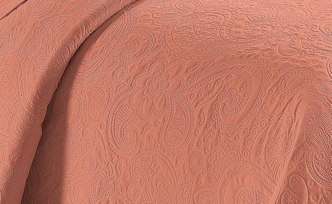 Linen Plus Embossed Coverlet Bedspread Set Oversized Solid Coral - Image 2