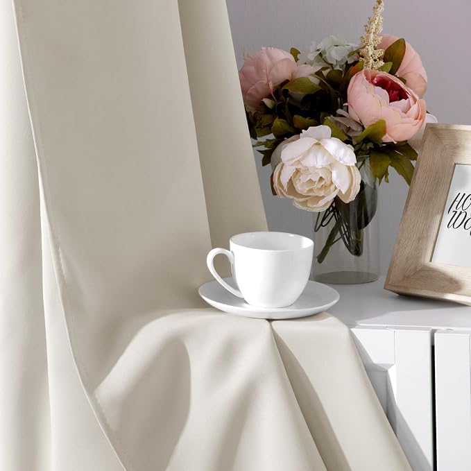HOMEIDEAS Cream Beige Blackout Curtains - Image 5