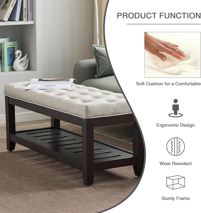 LOULENS 44'' Linen Storage Bench, Upholstered End of Bed Bench, End of Bed Bench - Image 4