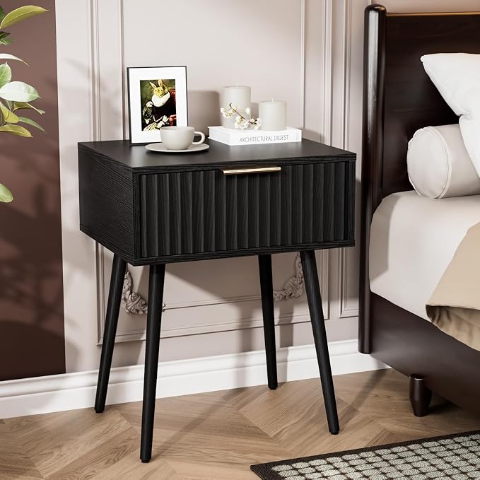 VINGLI Fluted Nightstand with Drawer, Bedside Table, End Tables Bedroom - Image 6