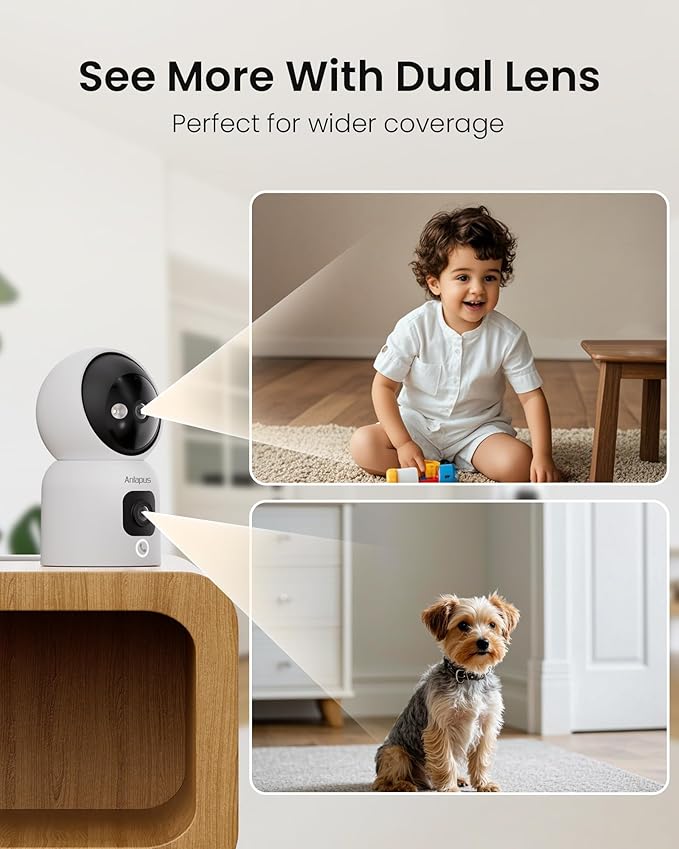 Anlapus 2 x A51D 4MP Dual Lens(2MP+2MP) Indoor Security Camera, Motion Detect, Auto Track, Plug-in, 360° WiFi Pan/Tilt Camera, 2.4GHz WiFi, Two-Way Talk, Light & Siren Alert, Memory Card Not Include