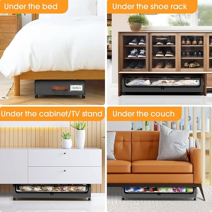 Under Bed Storage with Wheels 3Pack Storage Containers with Clear Window | - Image 7