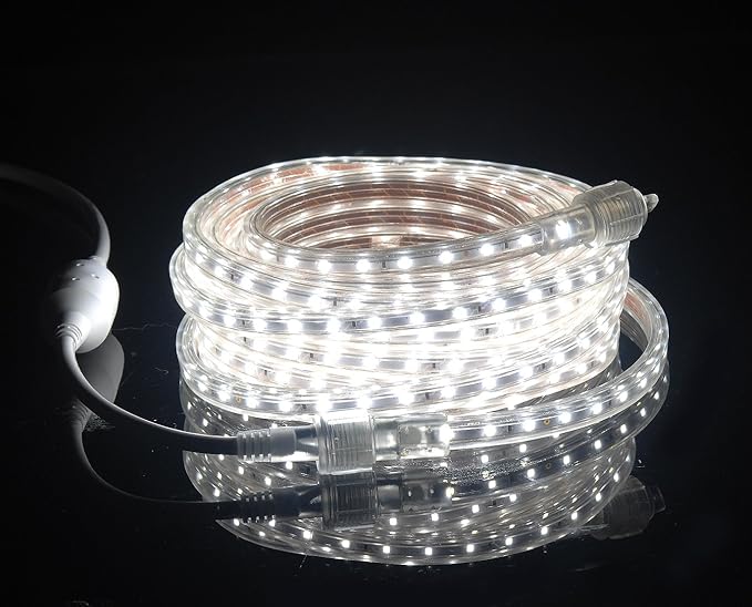 CBconcept UL Listed, 6.6 Feet, 720 Lumen, 6000K Pure White, Dimmable, 110-120V AC Flexible Flat LED Strip Rope Light, 120 Units 3528 SMD LEDs, Indoor Outdoor Use, Accessories Included, Ready to use