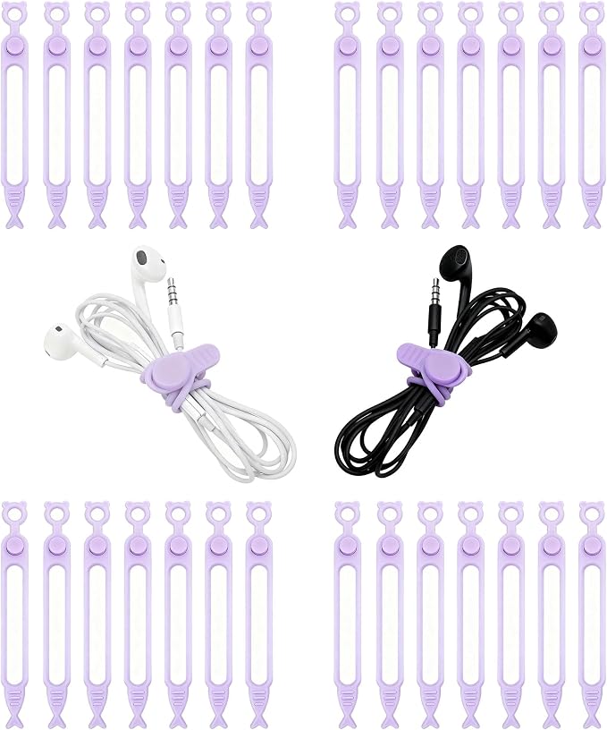 28 Pcs Silicone Cable Ties Reusable, Cable Cord Organizer Straps | 4 Color by Ortarco