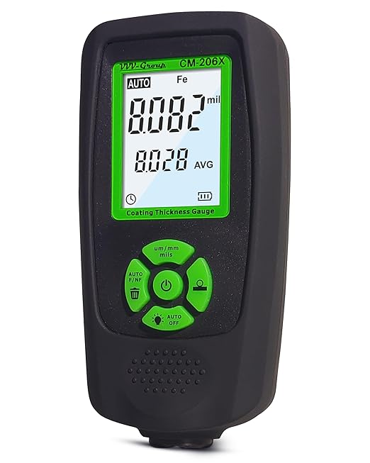 VVV-Group Paint Thickness Gauge CM-206X | Coating Thickness Meter Fe/Al/Zn | Auto Paint Depth Gauge Car Tester with High-Precision Probe, Multi-Unit Display & Auto Calibration