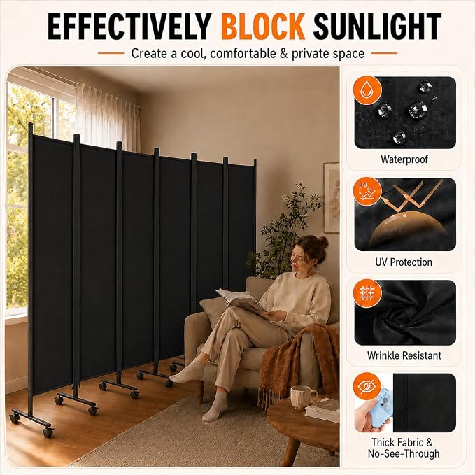 Room Divider, 6-Panel Folding Privacy Screen - Image 4