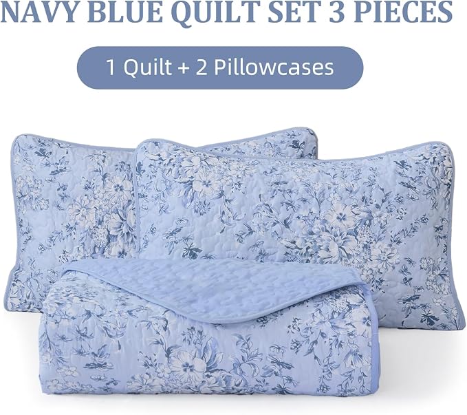 WONGS BEDDING Botanical Quilts Queen Size, 3 Pieces Bedspread Set, Polyester - Image 7
