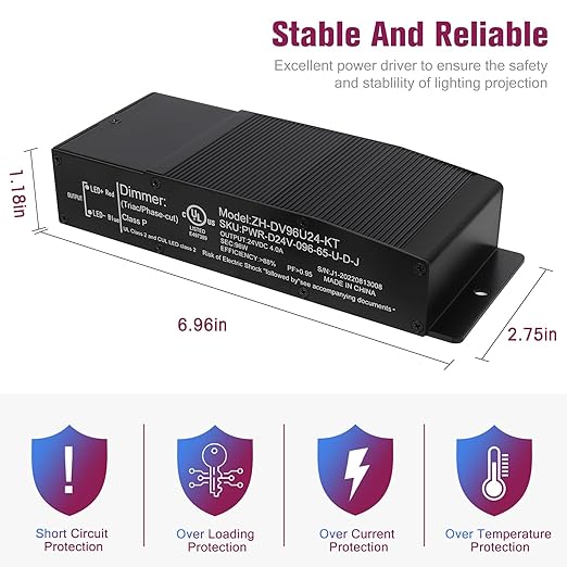 EMITEVER Dimmable LED Driver,96W 24V Triac Power Supply, AC to DC LED Transformer for LED Light,Compatible with Lutron and Leviton Dimmer,Waterproof IP67 and UL Listed,Class 2,Class P