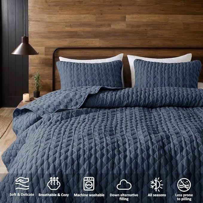 WDCOZY Navy Blue Quilt Queen Size Bedding Sets - Image 5