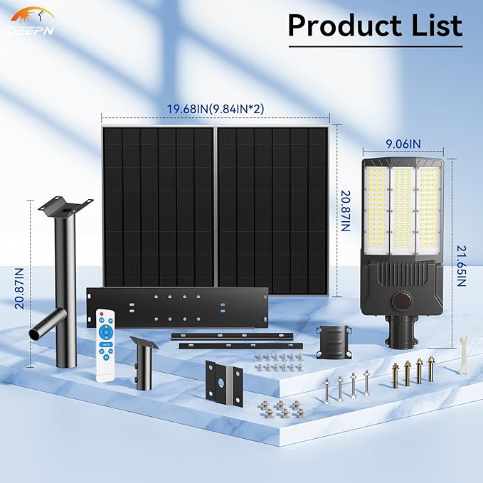 Deepn Solar Street Light 12000W Aluminum Commercial Grade Solar Parking Lot Lights with Motion Sensor & Dusk to Dawn IP67 Waterproof Heavy Duty Security Flood Lights for Street, Yard, SZ4000, 1Pack