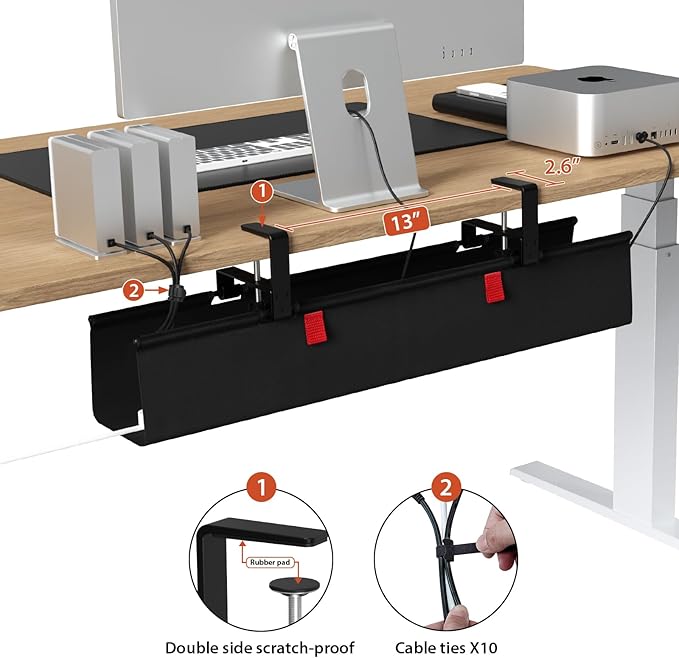 Univivi No Drill Under Desk Cable Management Tray, 28 inch Cable Management | - Image 3