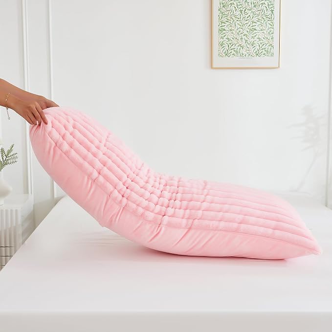Full Body Pillow with Fluffy Stripe Faux Fur Removable Cover, Long Bed Pillow - Image 5