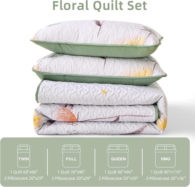 Dinjoy Twin Quilt Set, Cute Floral Bedspreads, 2 Pieces Fall Bedding Set | Soft - Image 5