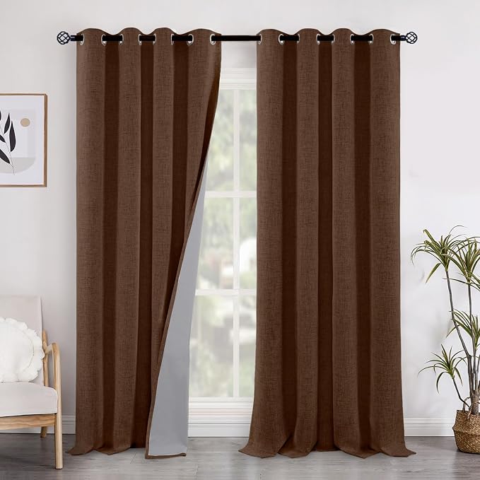 YoungsTex Dark Brown Linen Blackout Curtains 96 Inches Long by YoungsTex
