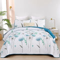 Dinjoy King Quilt Set, 3 Pieces Teal Boho Bedspreads, Fall Flower Bedding | by DINJOY