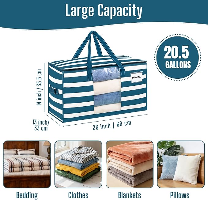 VENO Moving Bags, Wide Open Top, Classic Navy Stripe, 6 Pack | Moving boxes - Image 2