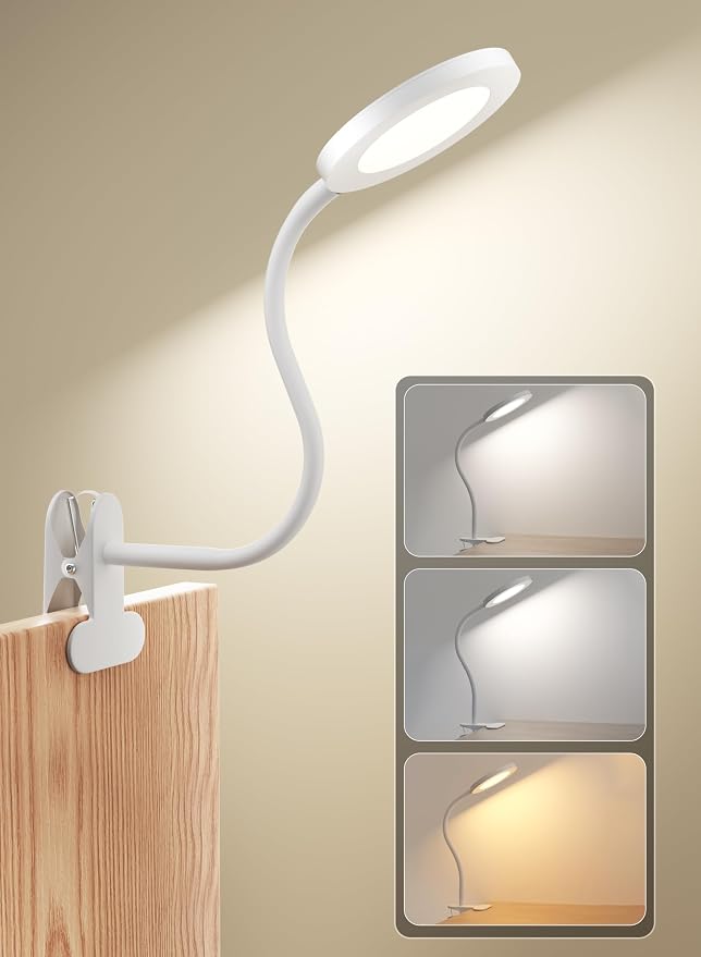White Clip On Reading Light, 450LM Book Light, 3 Modes Stepless Dim | CRI95 by deeloopLEDlight