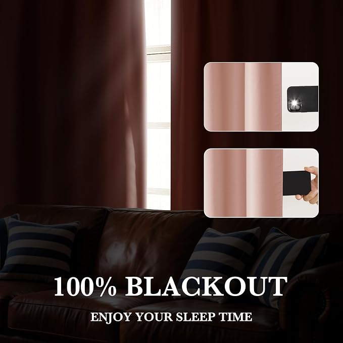 RYB HOME Bedroom Blackout Curtains 63 inches Long, 100% Blackout | Thermal - Image 4