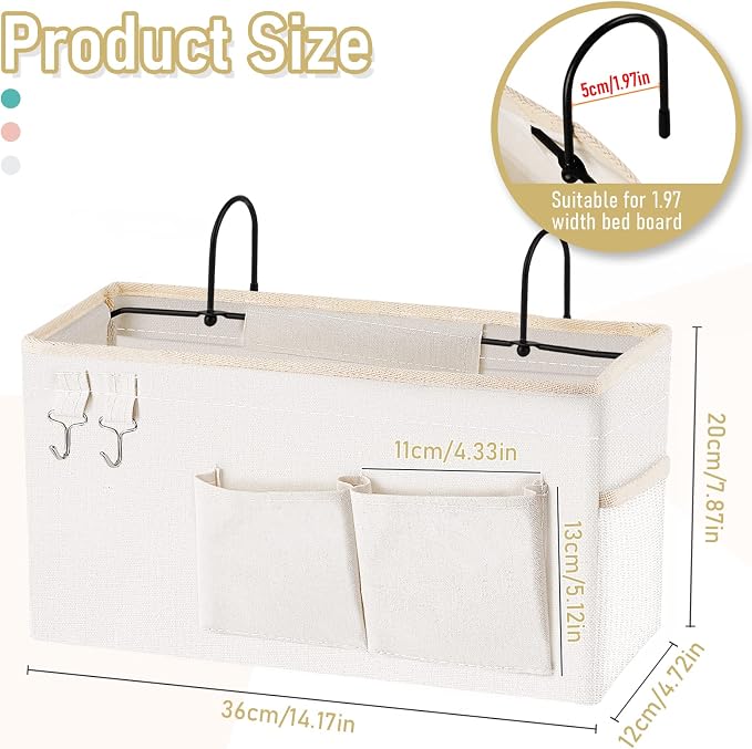Bedside Caddy Organizer Hanging Storage Bag Bunk Bed White | Bed Caddy - Image 2