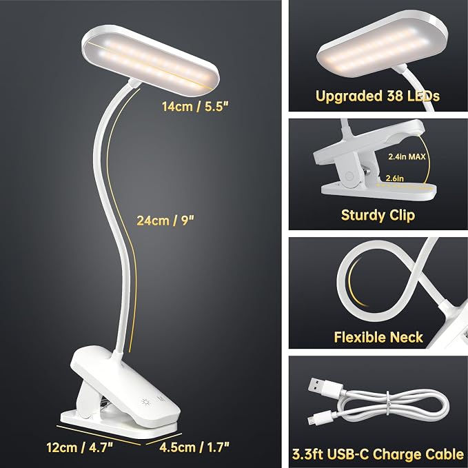 Rechargeable LED Desk Lamp, Clip Reading Light - Image 6