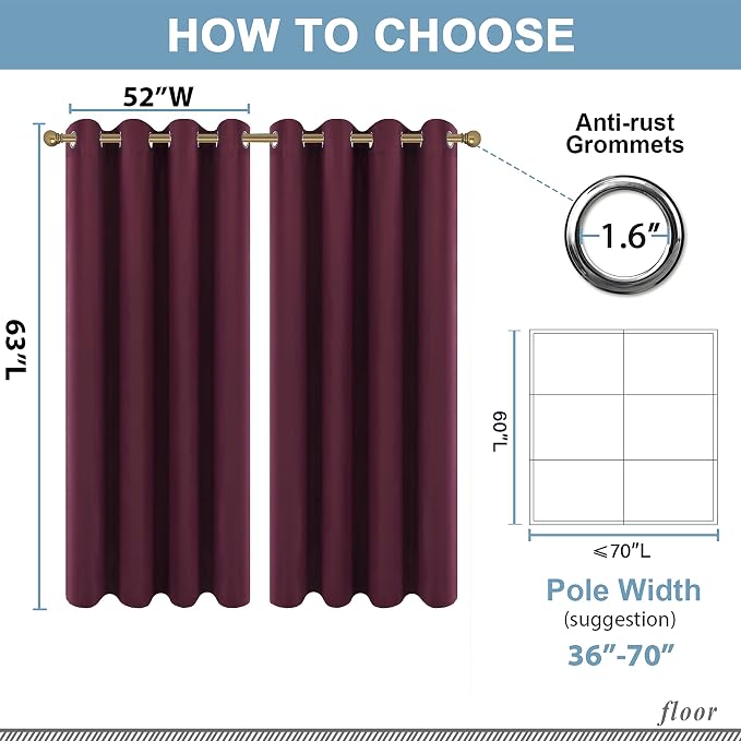 Diraysid Burgundy Red Grommet Blackout Curtains - Image 3