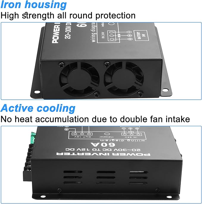 MEIRIYFA DC 24v to 12v 60A Power Converter Inverter,DC Step Down 24v to 12v 720W Large Power Supply Converter Car Voltage Electric Buck Regulator Reducer for Motor Car Truck Vehicle Boat Solar System