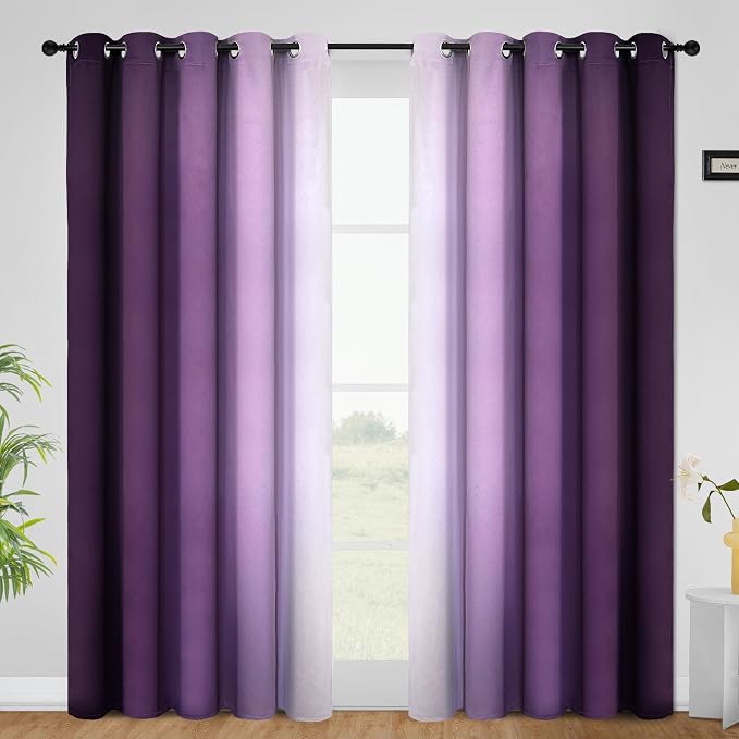 COSVIYA Grommet Room Darkening Ombre Purple Curtains W62xL84 inch | Purple and by COSVIYA