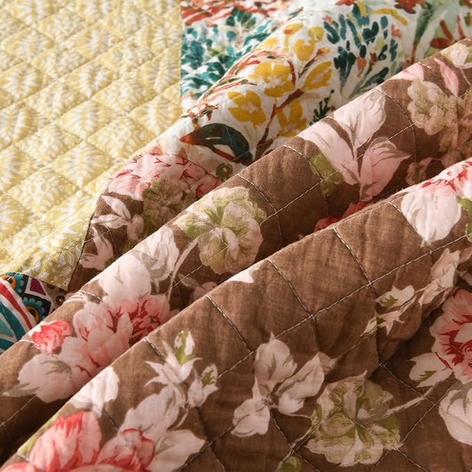 Autumn Dream Cotton Bedspread Yellow Floral Bedding Quilt Sets, King Size | - Image 9