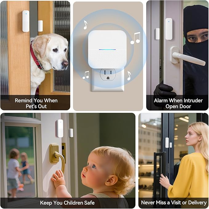 AIDA Door Alarms When Opened Wireless Ring Chime Sensor Alarm for Business/Home/Kids - 600ft Range, 58 Ringtones, 5 Volume Levels, Open Alert, Easy Install (1 Receiver + 2 Sensor)