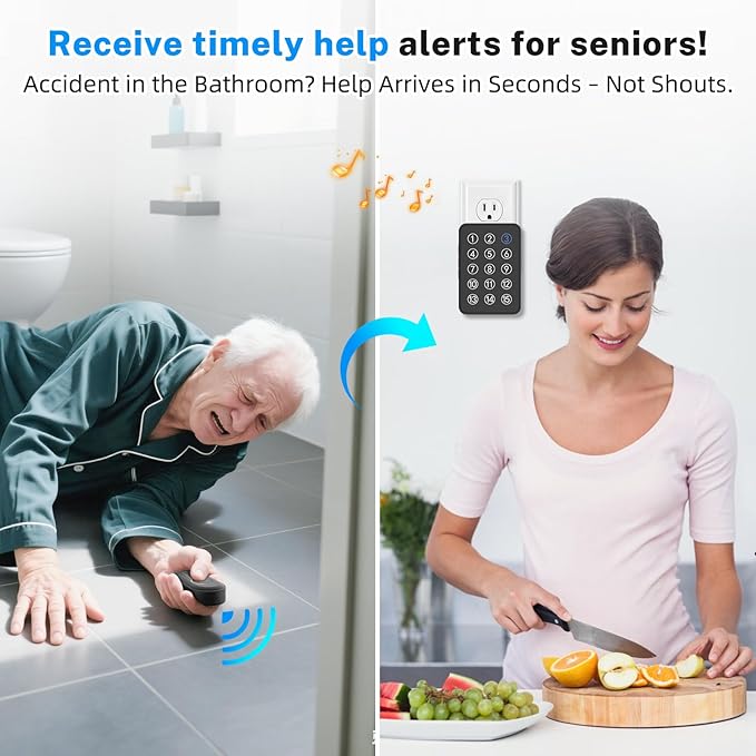 Wireless Emergency Call Button System - 500 Ft Range Caregiver Pager with LED Display, 10 Waterproof Alert Buttons & 1 Receiver for Elderly, Patients, Disabled at Home, Hospital, Clinic